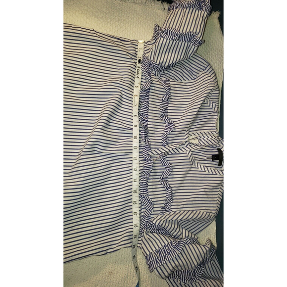 J CREW Blue Sz 8 TIERED TOP IN MIXED STRIPES Ruffle Blouse Style Prairie Cottage - Picture 6 of 12